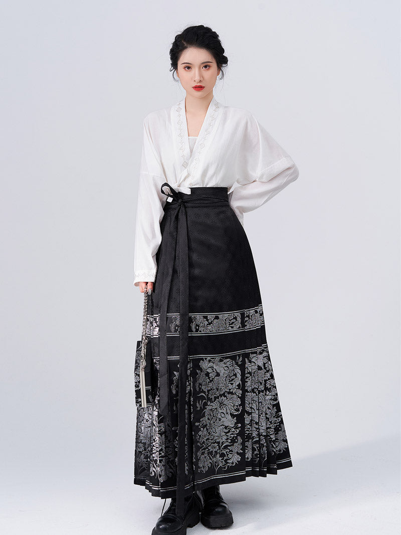 Vintage Chinese Traditional Auspicious Goat Pattern Yarn-dyed Jacquard Cloth Mamianqun Morden Hanfu Skirt