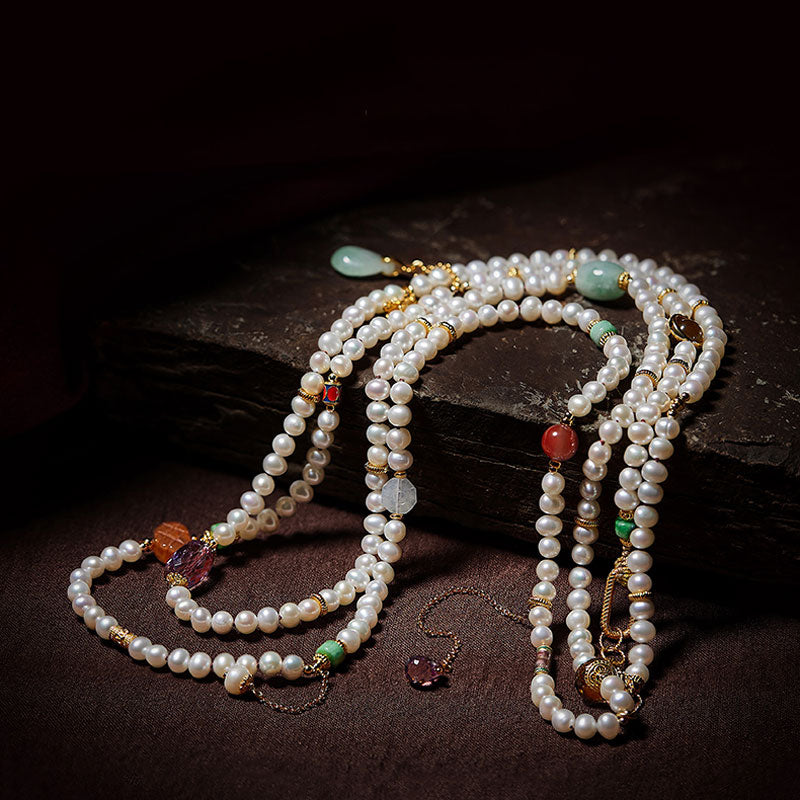 Exclusive Design Chinese Style Vintage Pearl Necklace with Fine Jade Tourmaline Gems-06