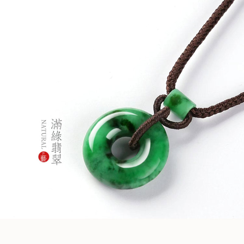 Natural Emerald Green Ice Jadeite Jade Chinese「Ping An Kou」Pendant Necklace for Women and Men-05