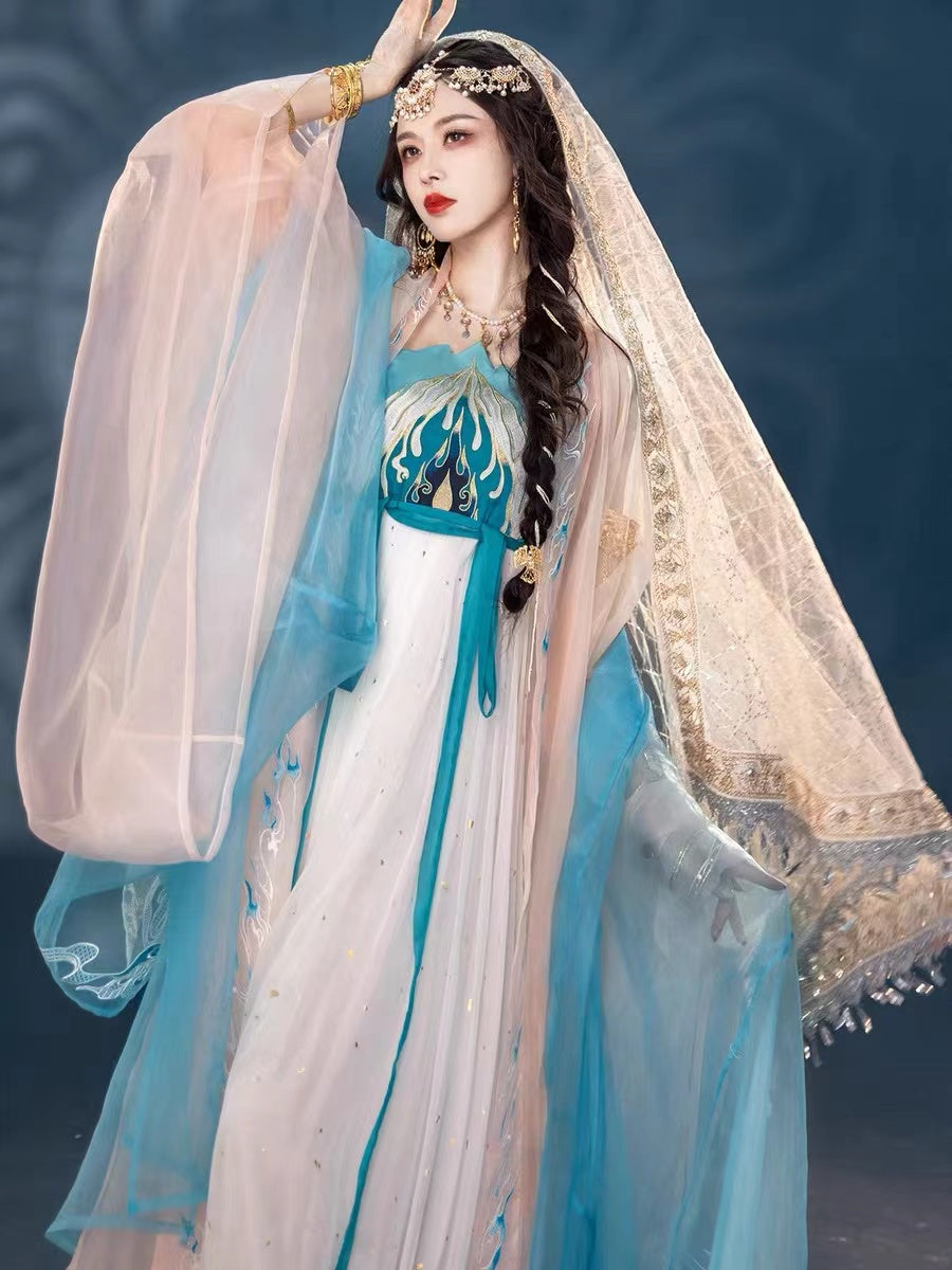BlueDail Blue Sacred Fire Embroidery Hanfu Clothing Daily Wear(4Pcs)