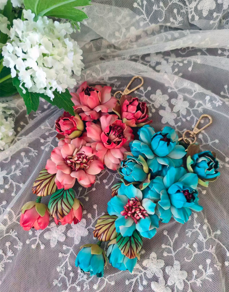 Handmade Three-Dimensional Leather Flower Cluster Bag Charm Bag Accessories