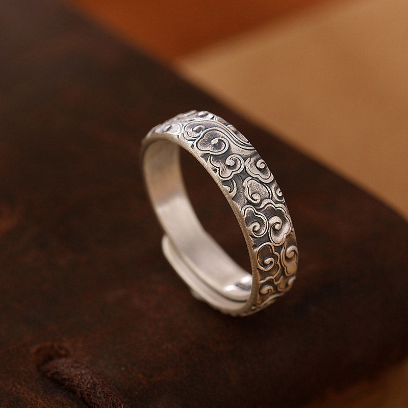 Exclusive Design 999 Sterling Silver Vintage Chinese Xiangyun「Auspicious Blessings」Adjustable Ring