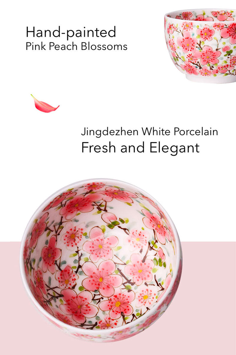 Jingdezhen Craftsman Tasse à thé en fleur de pêcher rose peinte à la main