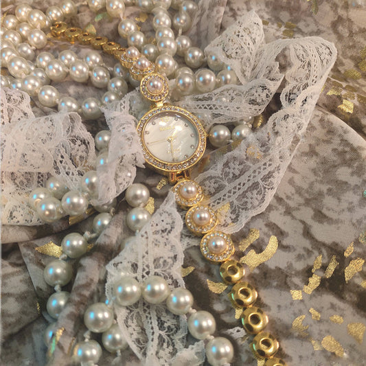 Vintage Luxury Pearl Bracelet Watch for Women Best Birthday Gift