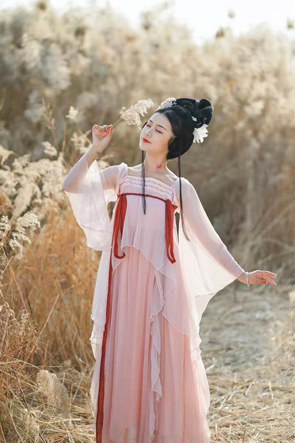Pink Modern Hanfu Dess Daily Hanfu Skirt Chinese Style Chiffon Fairy Dress-07