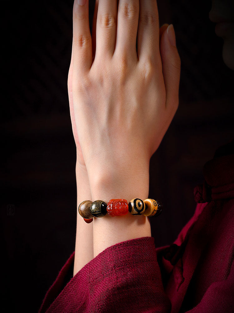 Multi-Gemstone Bodhi Seed Prajna Heart Sutra Six Character Bracelet for Men and Women
