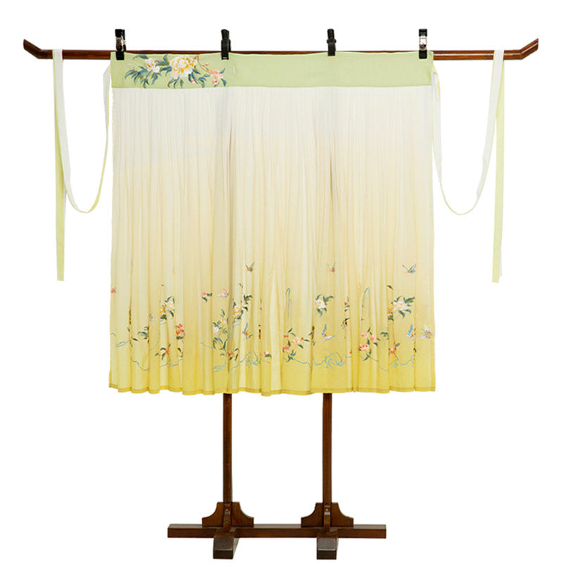 Chanson du printemps – Robe chinoise brodée de fleurs de pivoine et de poirier Hanfu pour fête de thé dans le jardin