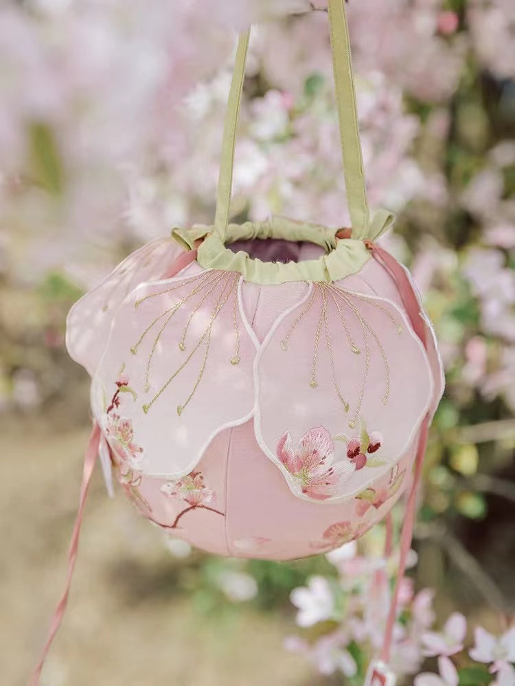 Sac à main brodé de feuilles de lotus roses de style chinois, design exclusif, avec fleur de pêcher