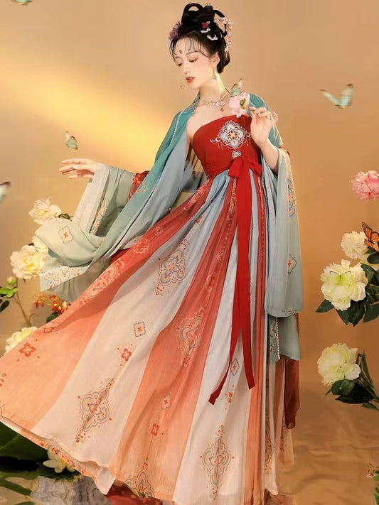 BlueDail Women Hanfu Dress Chinese Traditional Embroidered Retro Hanfu Costume Daily Wear Hanfu Suit(3PCS)-01