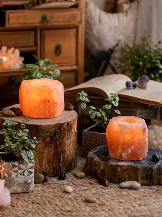 Natural Rose Mineral Salt Candle Holder Salt Lamp for Table Decorations