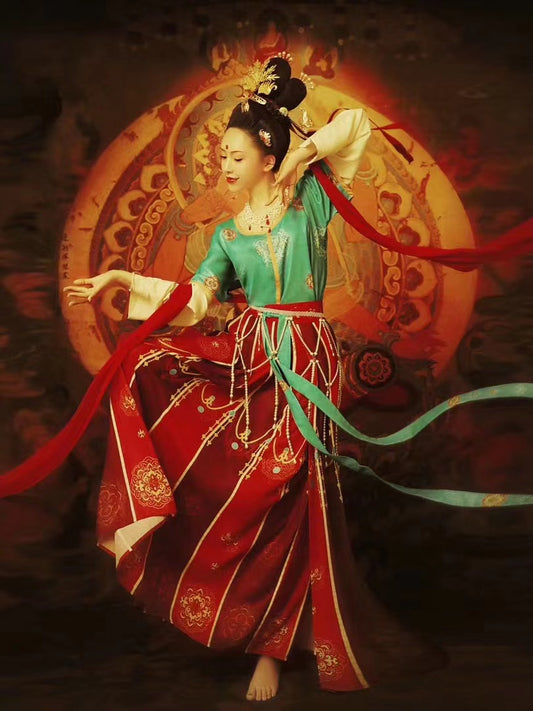 Dunhuang Feitian Costume Hanfu Vêtements inspirés des peintures murales de Dunhuang (3PCS)