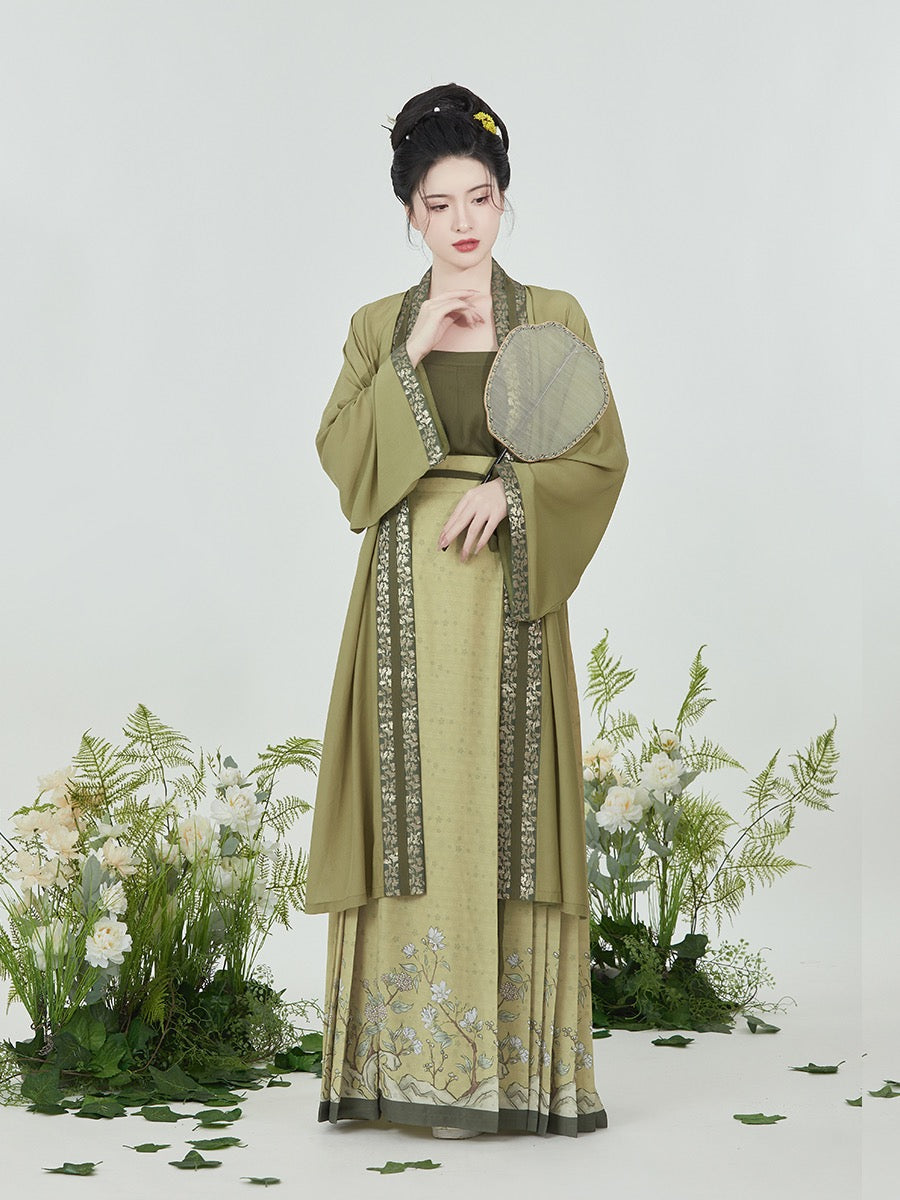 Ensemble de jupe Hanfu Morden brodée florale Vintage de Style chinois olive